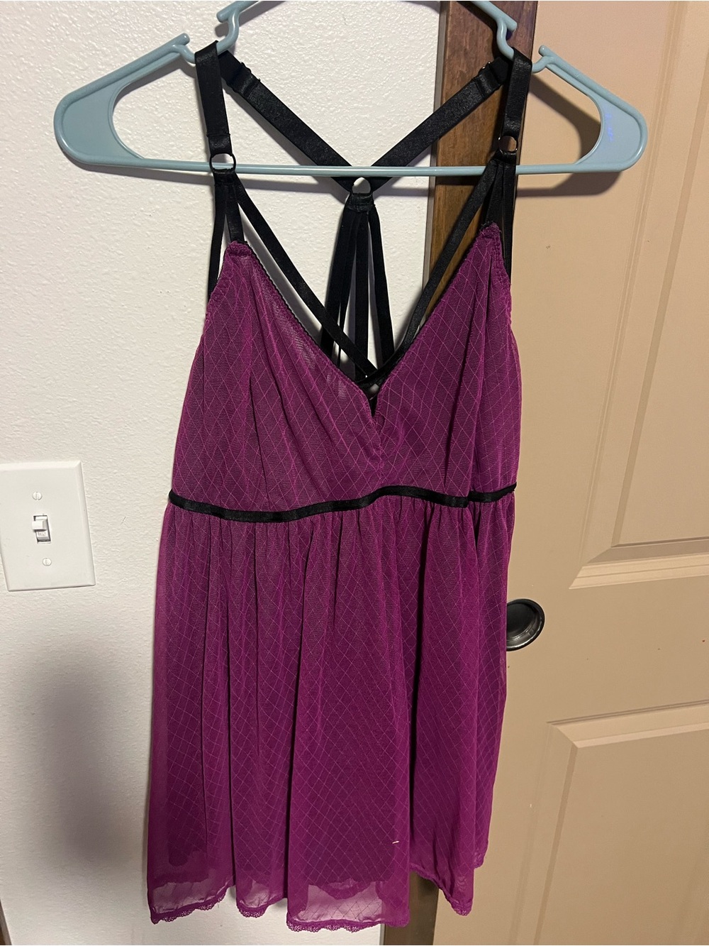 Women's Plum Lace-Effect Chemise with Black Strap Detail